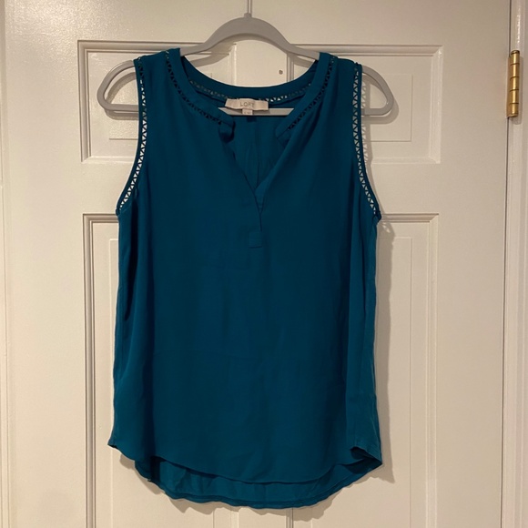 LOFT Teal Sleeveless V-Neck Blouse with Trim – Size Small - Picture 3 of 10